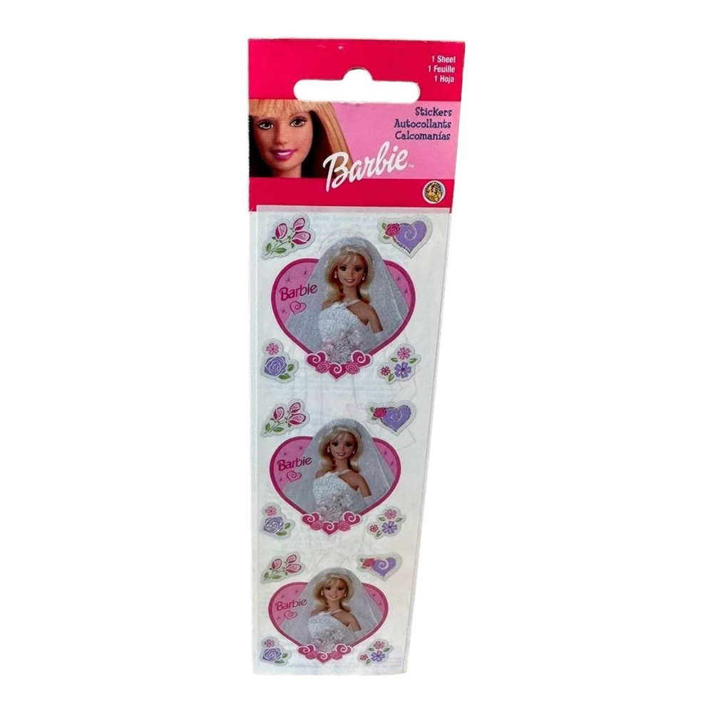 Sealed vintage 2000 SandyLion Barbie Doll stickers bride Barbie in a heart